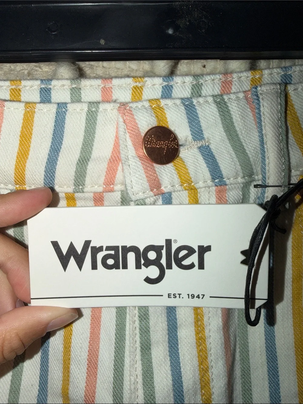Wrangler White Multi-Color Vertical Stripe Jean Shorts